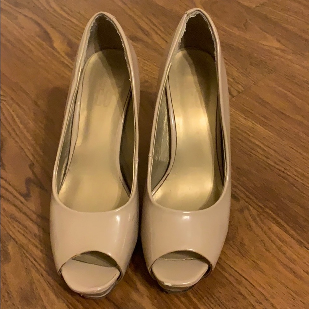 Nude open toed heels